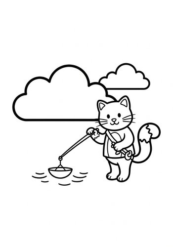 Fishing Cat Coloring Page Fun