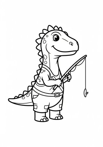 Fishing Dinosaur Coloring Page For Kids