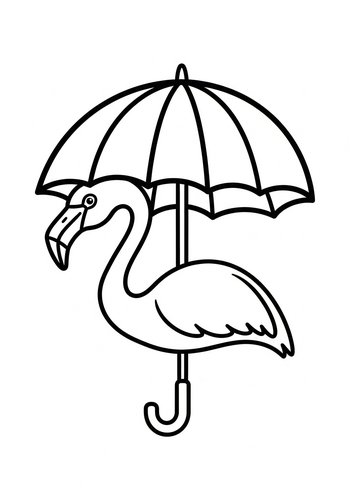 Flamingo Under Umbrella Coloring Page
