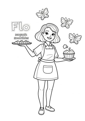 Flo Serving Organic Smoothies To Happy Butterflies Coloring Page