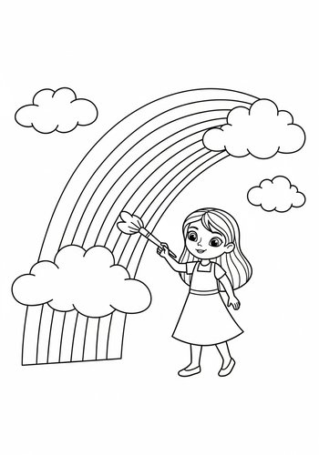 Flora Painting A Rainbow Across The Sky - Coloring Page