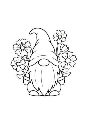 Floral Gnome Coloring Page