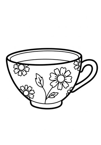 Floral Tea Cup Coloring Page: A Relaxing Activity
