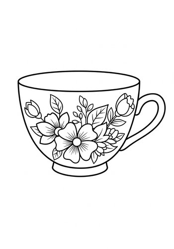 Floral Teacup Coloring Page