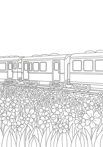 Floral Train Coloring Page: Printable Fun