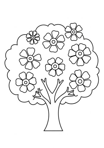 Floral Tree Coloring Page: Springtime Fun