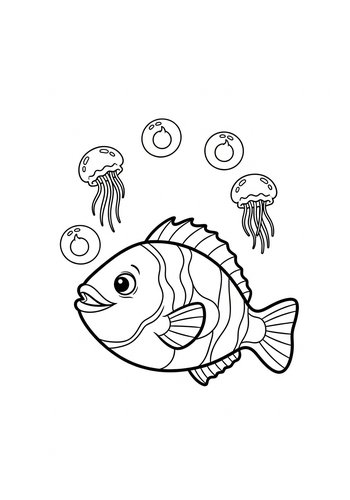 Flounder Juggling Glowing Jellyfish - Coloring Page