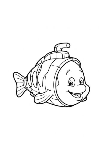 Flounder's Seashell Submarine Adventure: Coloring Page