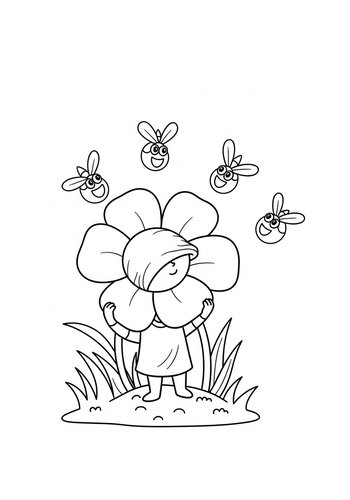 Flower Playing Hide-and-seek With Fireflies Coloring Page
