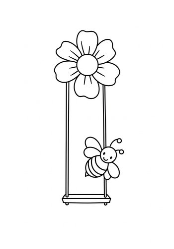Flower Swing With Bumblebee Coloring Page