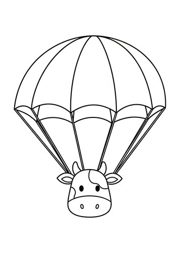 Flying Cow Coloring Page: Parachute Fun