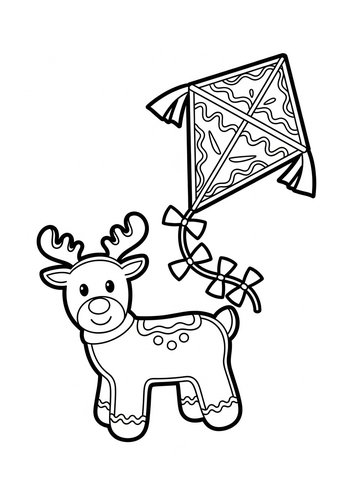Flying High: Reindeer And Kite Coloring Page