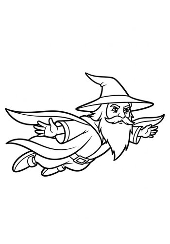 Flying Wizard Coloring Page