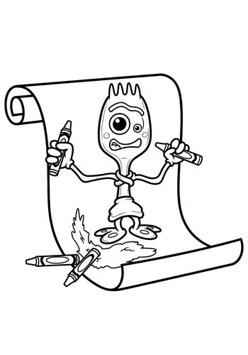 Coloring Page: Forky Drawing With Crayons On A Giant Roll Of Paper: Coloring Page Fun