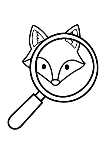 Fox In Magnifying Glass Coloring Page