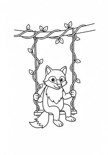 Fox Swinging Coloring Page: Relaxing Fun