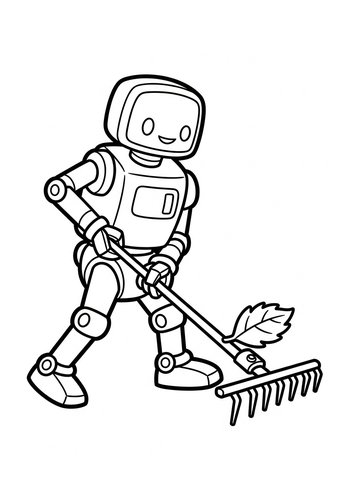 Friendly Robot Gardening Coloring Page