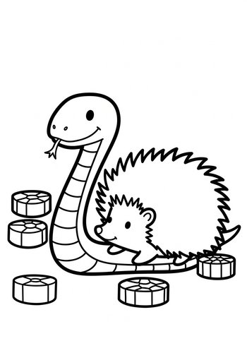 Friendly Snake And Hedgehog Coloring Page Fun