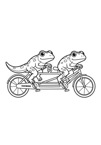 Froggy Fun: Tandem Bike Adventure Coloring Page