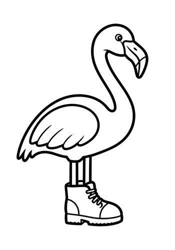 Funky Flamingo In Boots Coloring Page