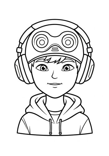 Gamer Boy Coloring Page: Tech Headset Fun