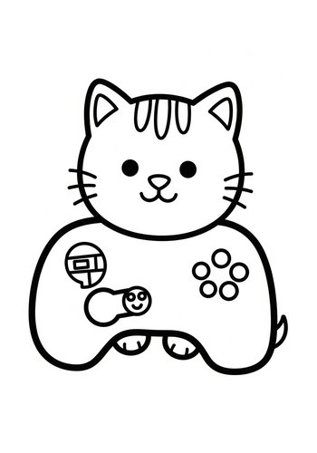 Gamer Cat Coloring Page