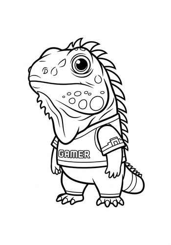 Gamer Iguana Coloring Page Fun