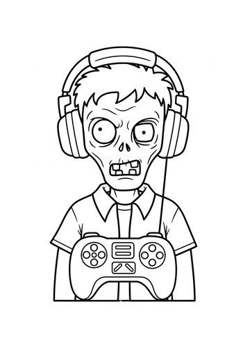 Gaming Zombie Coloring Page Fun