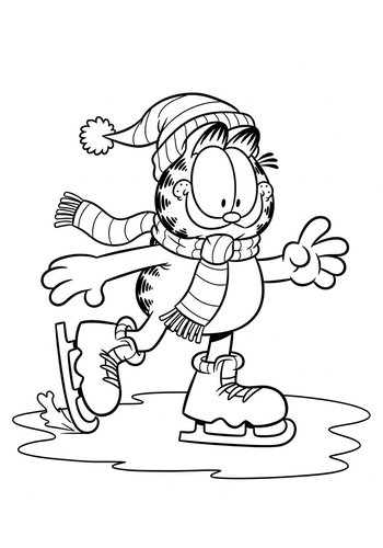Garfield Ice Skating Coloring Page: Frozen Milk Pond Fun
