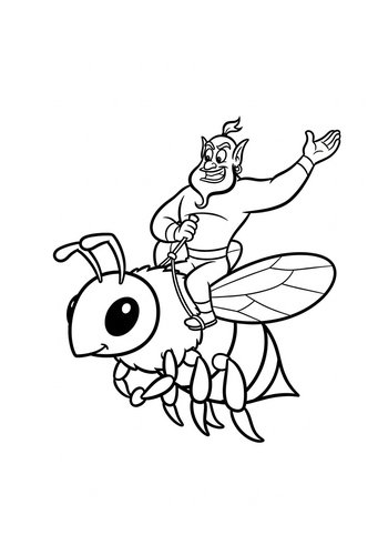 Coloring Page: Genie Riding A Giant Bumblebee Coloring Page