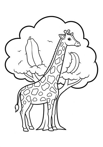 Giraffe By The Tree Coloring Page