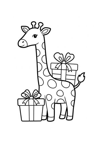 Giraffe Gift Coloring Page