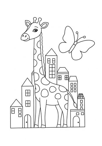 Giraffe In The City Coloring Page