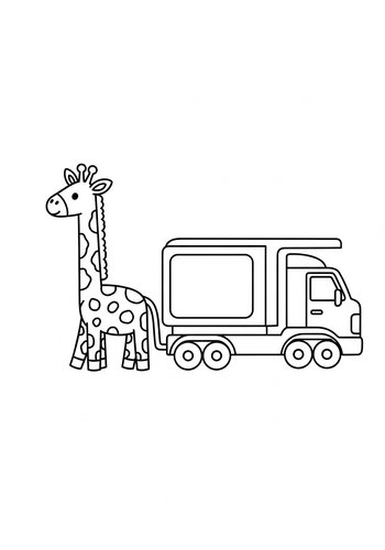 Giraffe On Truck Coloring Page Fun