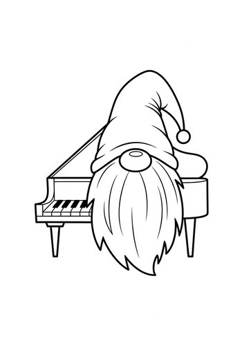 Gnome Pianist Coloring Page: Musical Fun