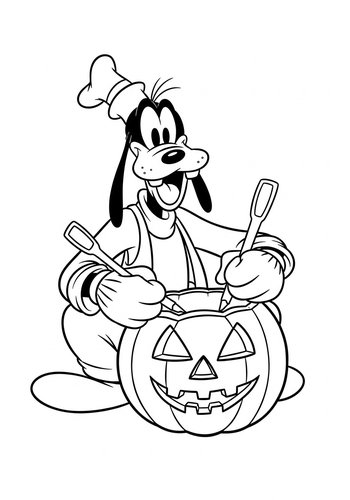 Goofy Carving A Pumpkin With A Silly Face Coloring Page