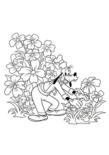 Goofy Exploring A Jungle Made Of Giant Flowers Coloring Page