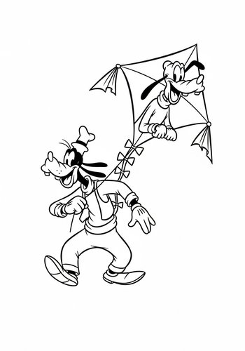 Coloring Page: Goofy Fun: A Coloring Page Of Goofy Flying A Kite Shaped Like Pluto