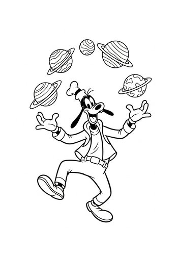 Coloring Page: Goofy's Galactic Games: A Coloring Adventure In Outer Space