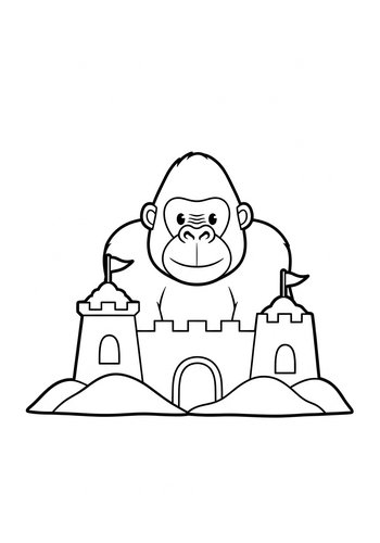 Gorilla's Sandcastle Dream Coloring Page