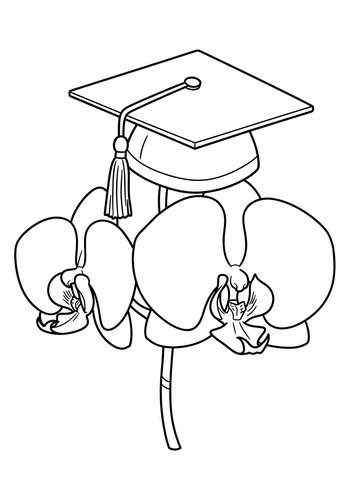Graduation And Orchids Coloring Page
