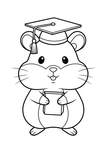 Graduation Hamster Coloring Page
