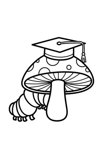 Graduation Mushroom Coloring Page For Kids