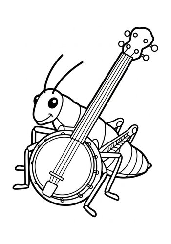 Grasshopper Banjo Coloring Page