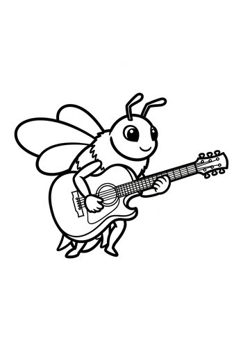 Guitar Bee Coloring Page: Hum A Tune