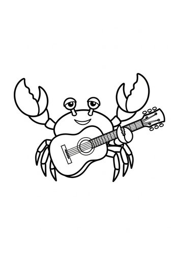Guitar-playing Crab Coloring Page