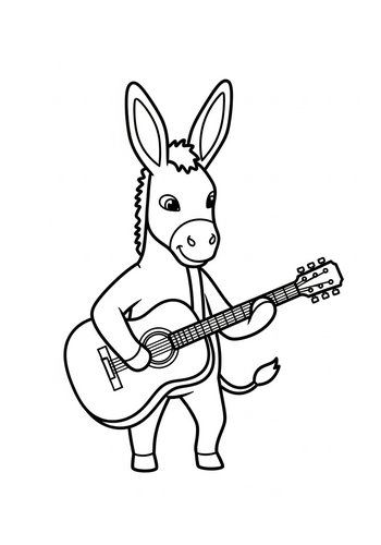 Guitar-playing Donkey Coloring Page