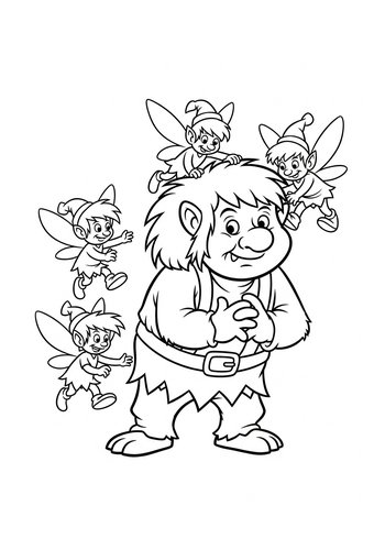 Gurgi Playing Hide-and-seek With Mischievous Pixies Coloring Page