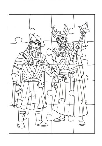 Hades And His Brother Trying To Assemble A Jigsaw Puzzle Of The Underworld Coloring Page