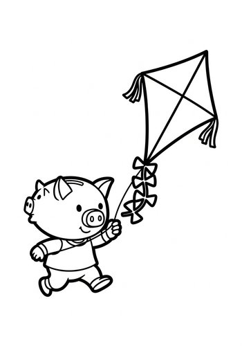 Hamm Flying A Kite Shaped Like A Piggy Bank Coloring Page